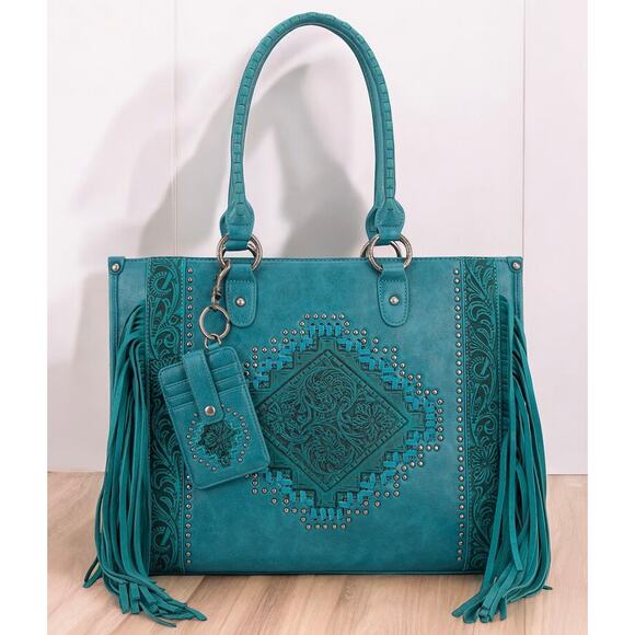Montana West Turquoise Tool Fringe Wide Tote *NEW in Package* - Picture 1 of 5